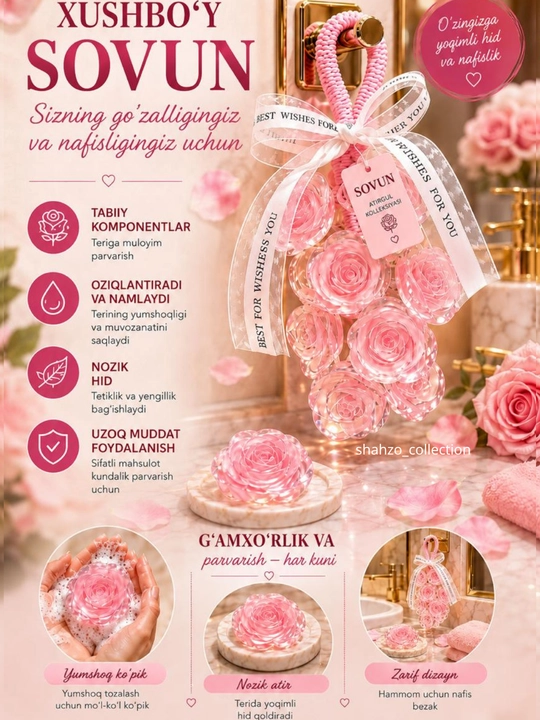 Dush va hammom uchun atirgul shaklidagi xushbo‘y sovun, SPA sovg‘asi, mayin ifor va teri parvarishi