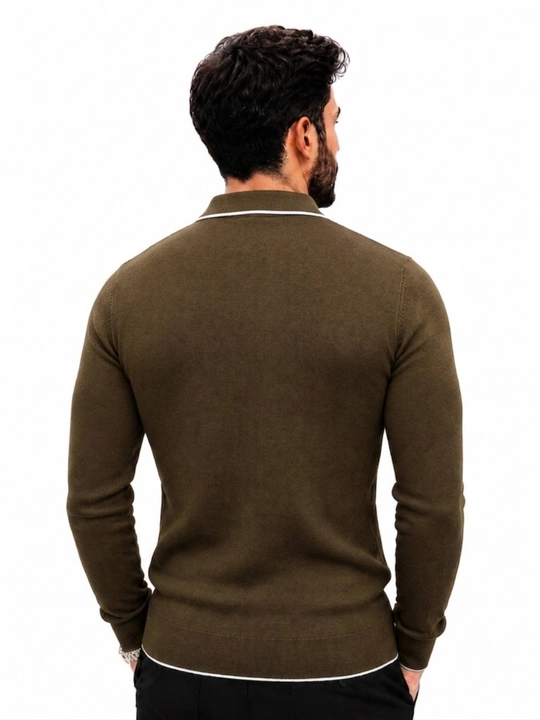 Erkaklar trikotaj jemper polo, yoqali, yarim zamokli, uzun yengli