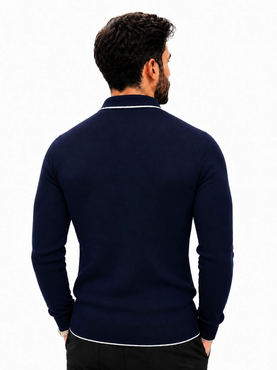 Erkaklar trikotaj jemper polo, yoqali, yarim zamokli, uzun yengli
