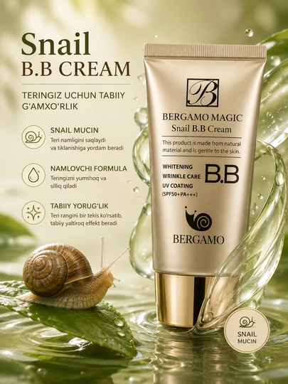 Bergamo Snail BB Cream SPF 50+ PA+++ – BB крем для лица с муцином улитки