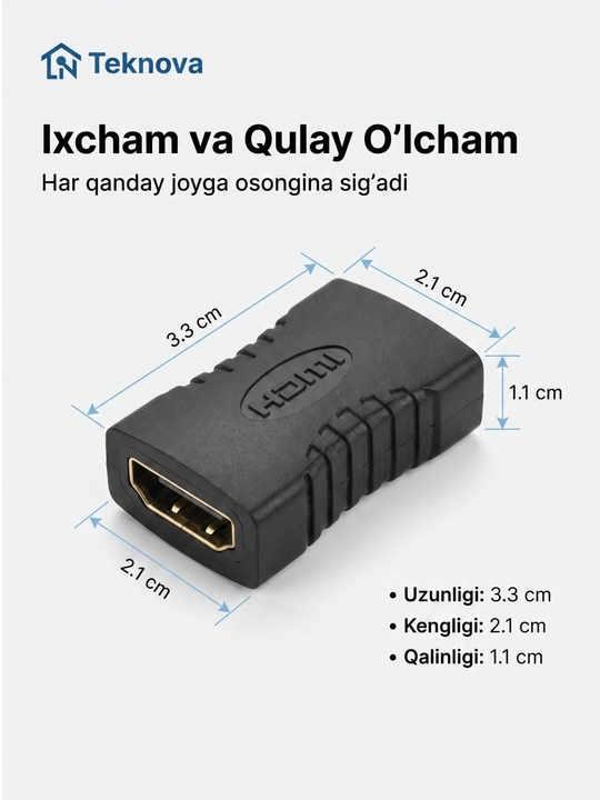 HDMI - HDMI (F-F) Adapter / Ulagich Teknova, kabellarni uzaytirish uchun