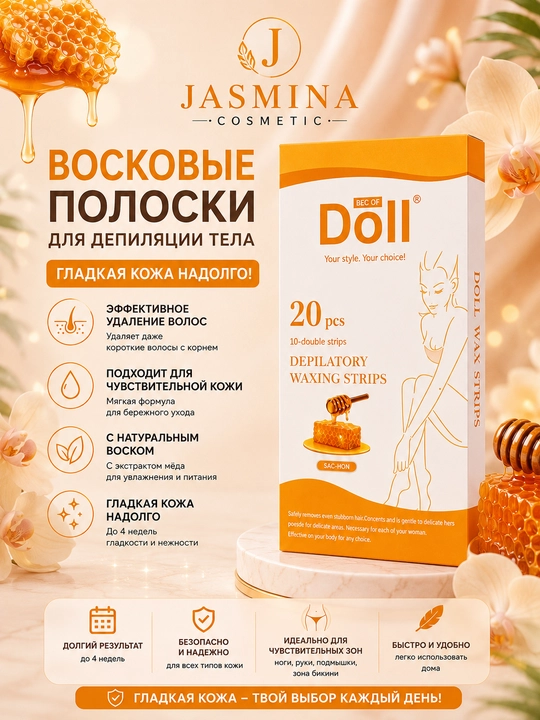 Восковая бумага для депиляции тела и лица "Doll", 20 штук - 