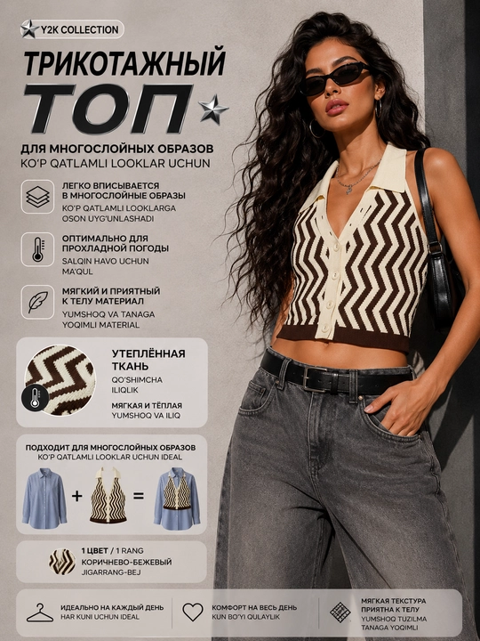 Ayollar uchun trikotaj top-mayka, yelkali, kalta, S–M - 