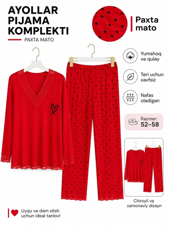 Ayollar pijamasi, paxtali, 52-58 o‘lcham