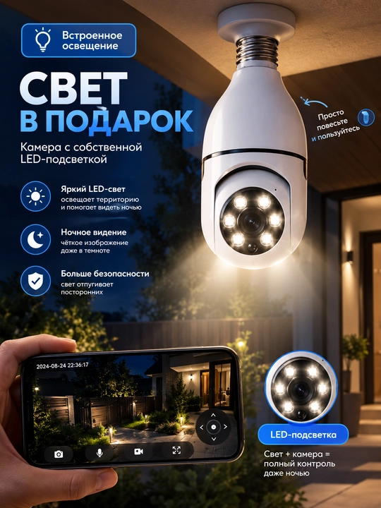 WiFi Камера, 360° Умная WiFi Камера Full HD камера видеонаблюдения