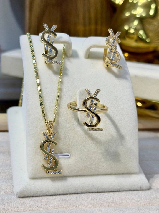 YSL uslubidagi ayollar taqinchoqlar komplekti ,marjon, sirg‘a va uzuk - 