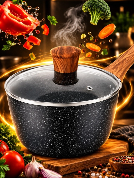 Ковш с длинной ручкой и стеклянной крышкой, глубокий, для приготовления пищи - 