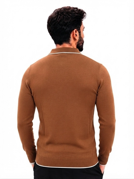 Erkaklar trikotaj jemper polo, yoqali, yarim zamokli, uzun yengli