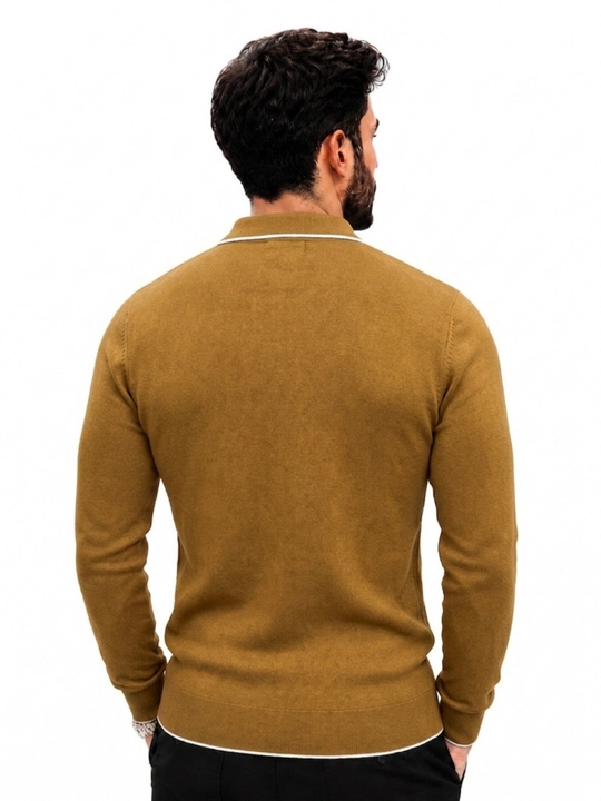 Erkaklar trikotaj jemper polo, yoqali, yarim zamokli, uzun yengli