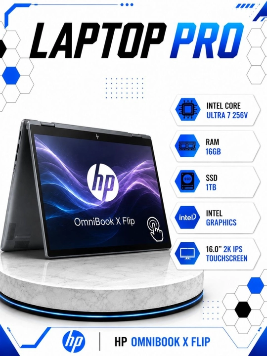 Ноутбук HP OmniBook X Flip Ultra 7 256V RAM 16GB SSD 1TB 16.0" 2K IPS Touchscreen x360 - 