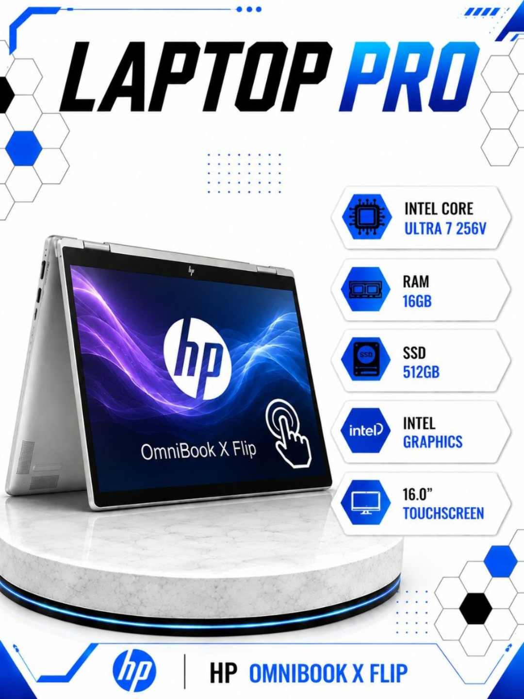 Ноутбук HP OmniBook X Flip Ultra 7 256V RAM 16GB SSD 512GB 16.0" x360 Touchscreen - 