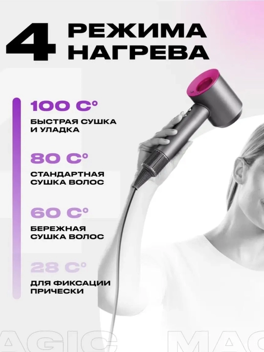 Фен для волос профессиональный мощный, сенсорный фен, набор с насадками для укладки