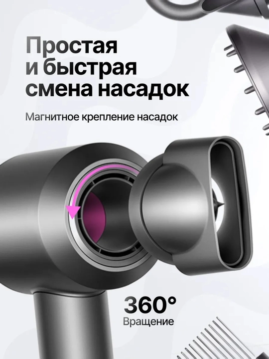 Фен для волос профессиональный мощный, сенсорный фен, набор с насадками для укладки
