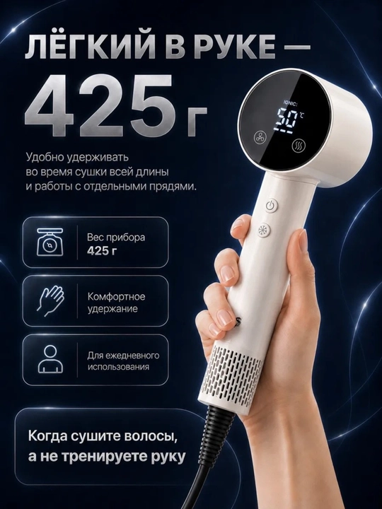Фен для волос профессиональный мощный, сенсорный фен, набор с насадками для укладки