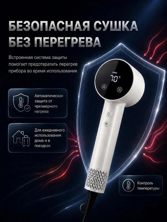 Фен для волос профессиональный мощный, сенсорный фен, набор с насадками для укладки