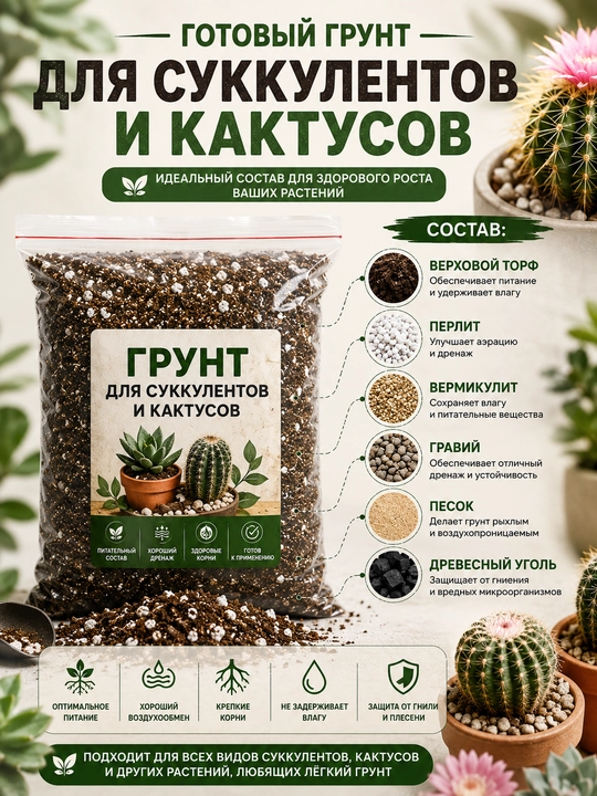 Kaktus va sukkulentlar uchun tayyor tuproq - 