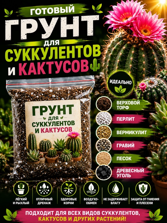 Sukkulentlar uchun tayyor torf, 1 l, 3 l, 5 l, 10 litr - 