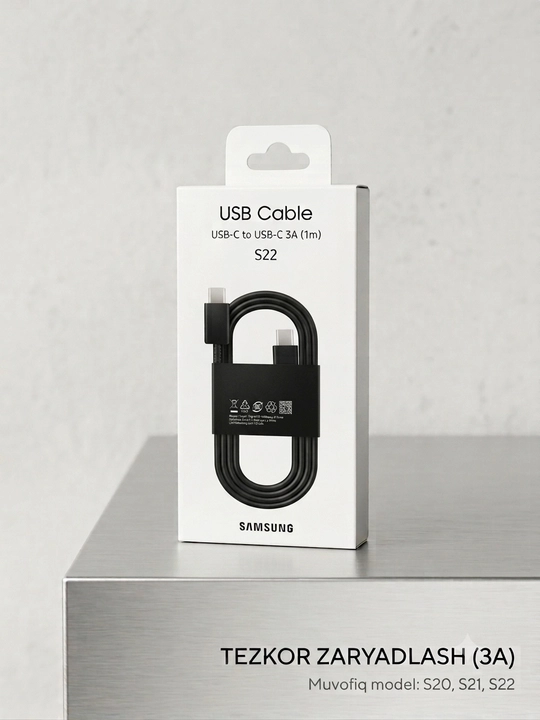 Samsung USB-C – USB-C kabeli, 1 metr, tezkor quvvatlash va ma'lumot uzatish uchun - 