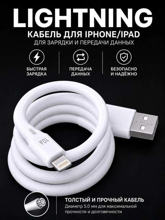 Lightning tez zaryadlovchi kabel USB-A → Lightning iPhone uchun