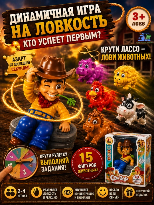 Интерактивная настольная игра Ковбой с лассо, веселая игра для детей 3+