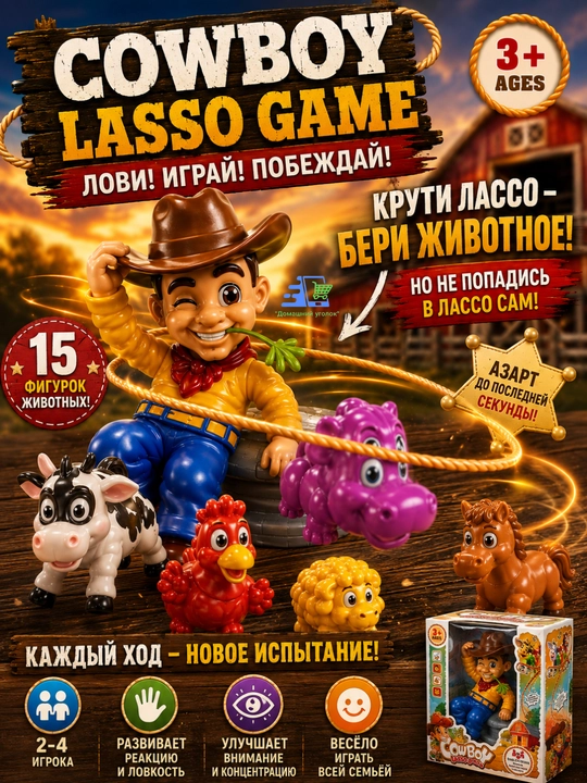 Интерактивная настольная игра Ковбой с лассо, веселая игра для детей 3+ - 