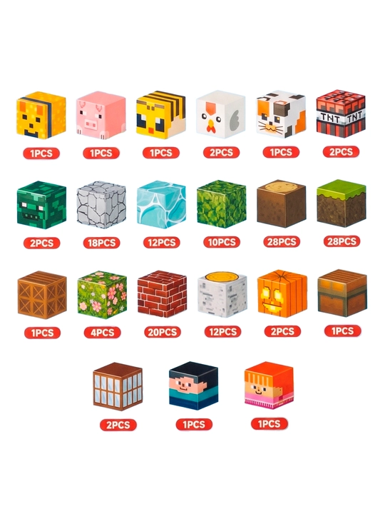 Minecraft magnitli konstruktor lego, 100 dan 500 donagacha Minecraft magnit blok to'plami