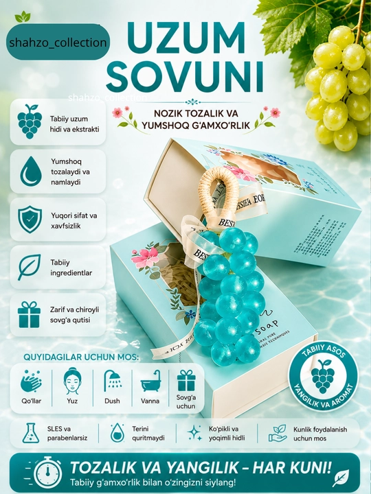 Uzum Shaklidagi Xushbo‘y Sovun Sovg‘alik Aromatik Dekorativ Sovun Ayollar Uchun Sovg‘a