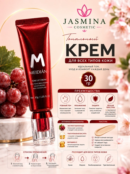 Тональный крем для лица "Мedian", для всех типов кожи, 30 гр - 