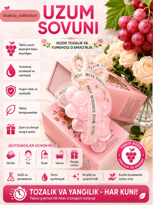 Uzum Shaklidagi Xushbo‘y Sovun Sovg‘alik Aromatik Dekorativ Sovun Ayollar Uchun Sovg‘a