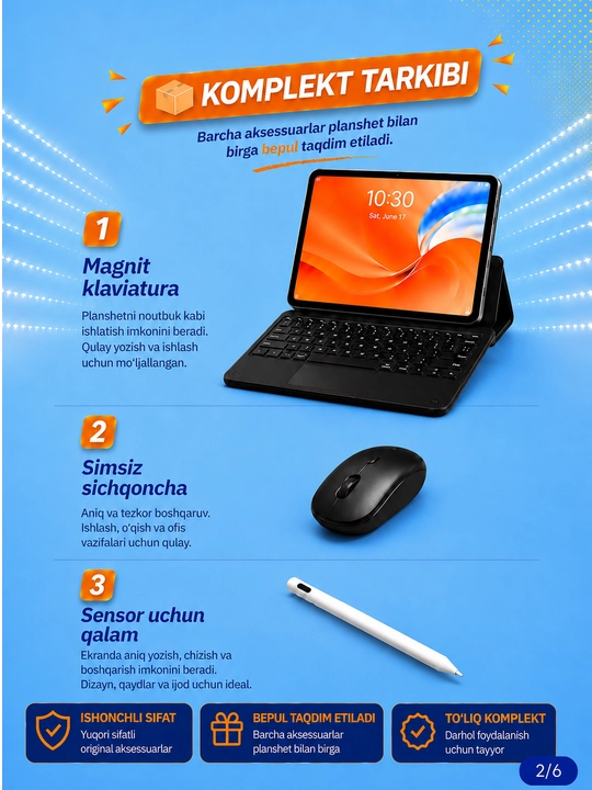 Planshet Aqlli 17 Pro Max Metall korpus Smart Andro 15 5G UZIMEI klaviatura sichqoncha