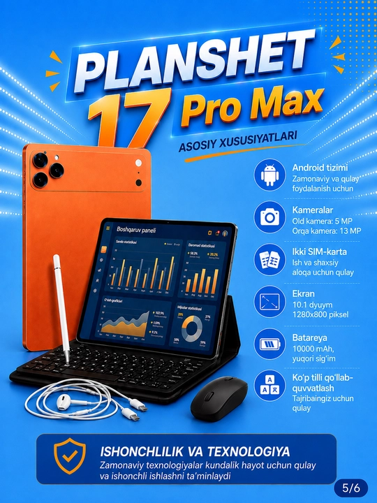 Планшет умный 17 Pro Max с металлическим корпусом Smart Andro 15 UZIMEI клавиатура мышь