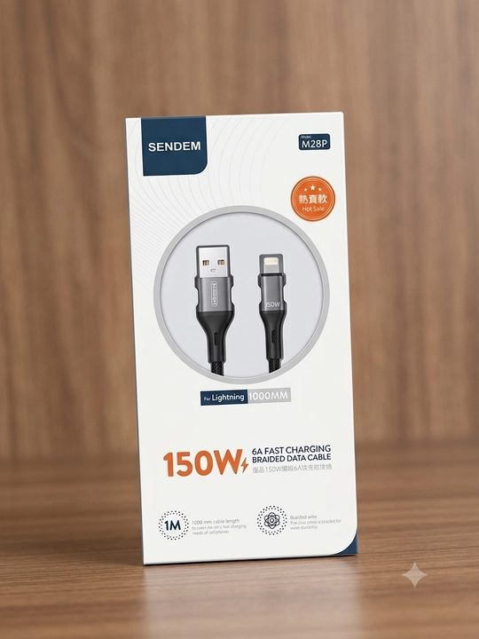 SSENDEM brendidan M28P Lightning Ma'lumot Kabeli, 150W, 6A, 1 metr