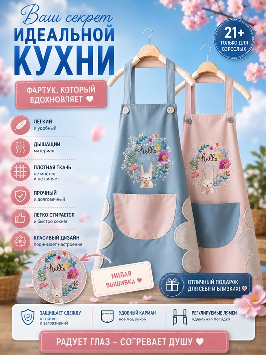 Ko‘p funksiyali paxta va poliester aralashmasi matosidan tayyorlangan oshxona fartugi