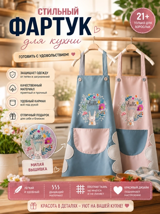 Ko‘p funksiyali paxta va poliester aralashmasi matosidan tayyorlangan oshxona fartugi