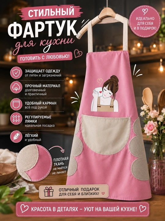 Ko‘p funksiyali paxta va poliester aralashmasi matosidan tayyorlangan oshxona fartugi