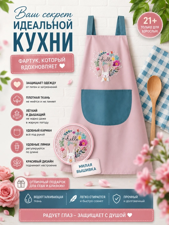 Ko‘p funksiyali paxta va poliester aralashmasi matosidan tayyorlangan oshxona fartugi - 