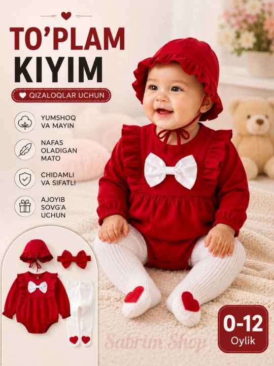 Chaqaloq qizlar uchun kuzgi bodi kombizon to'plam kiyimlar. Xb yumshoq mato - 
