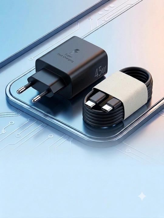 Samsung 45W Fast Charging PD Adapter + USB-C – USB-C kabeli (Oq / Qora)