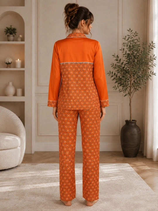 Ayollar uchun klassik pijama komplekti — ko‘ylak va uzun shim, 2 talik