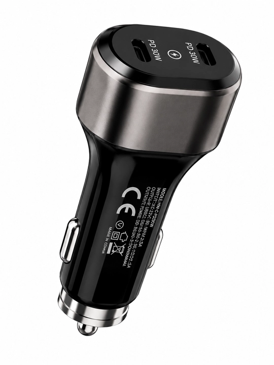 Avtomobil uchun tezkor zaryadlovchi moslama 60W (PD 30W + PD 30W), Type-C dual port