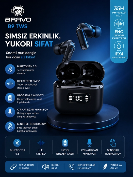 Simsiz quloqchin 2 .5.3, sensorli bass, mikrofon - 