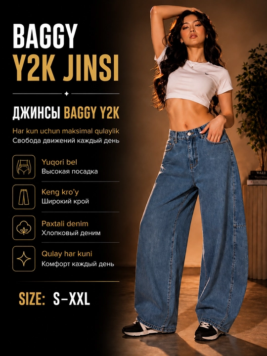 Ayollar baggy jinsi, Y2K, keng jinsi, klassik, koreys uslubi, baland bel