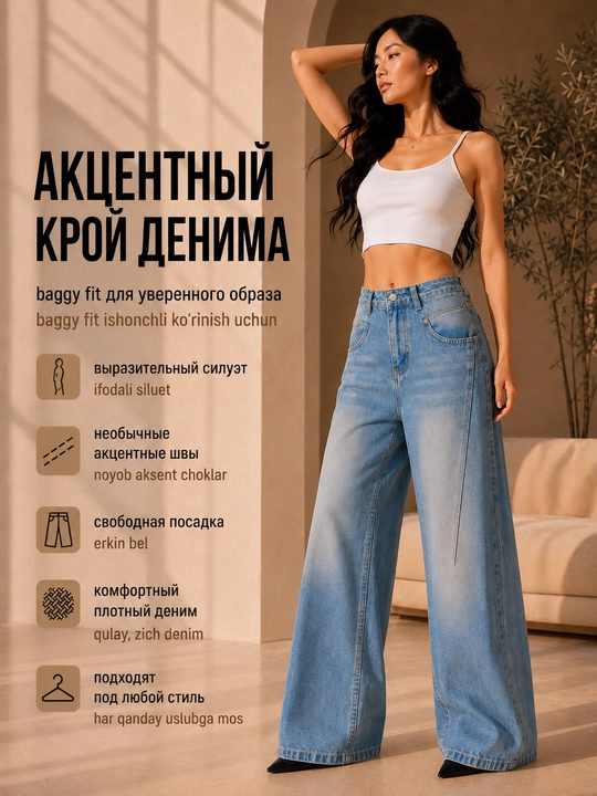 Ayollar baggy jinsi, Y2K, keng jinsi, klassik, koreys uslubi, baland bel