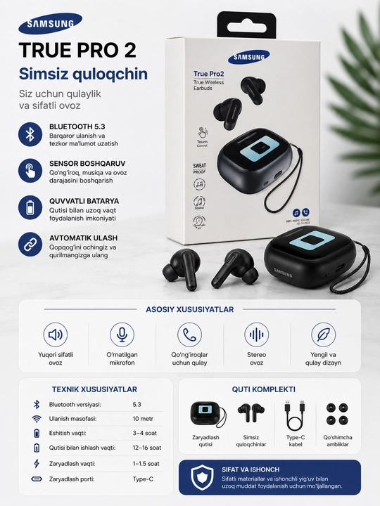 Simsiz quloqchinlar Pods Pro, sensorli, iPhone va Android uchun - 