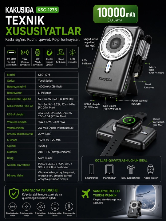 Какуси Power Bank зарядное устройство Power Bank KSC-1275