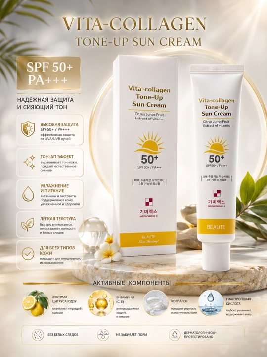 Beaute Melasma-X Vita-Collagen Tone-Up Sun Cream SPF50+ PA+++ quyoshdan himoyalovchi kremi - 