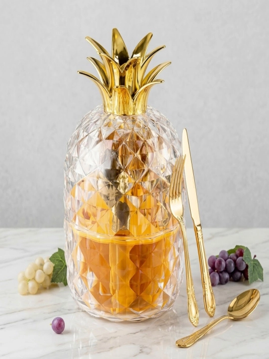 Oltin rangli qoshiq va sanchqilar to'plami shaffof ananas organayzer bilan - 