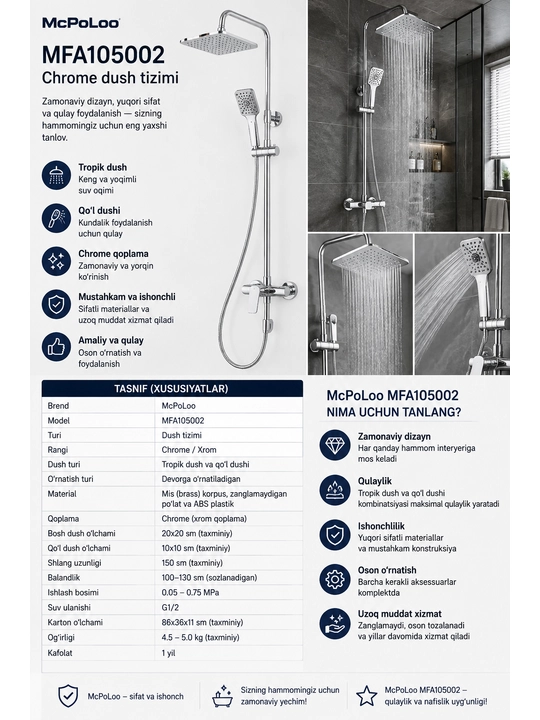 Dush tizimi McPoLoo MFA105002 Chrome