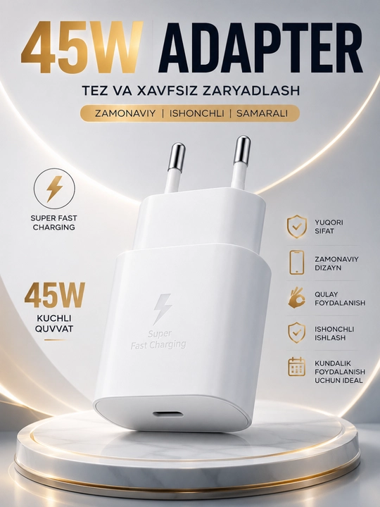 45 Vt quvvatli tarmoq adapteri USB-C tez quvvatlash Smart chip Universal - 