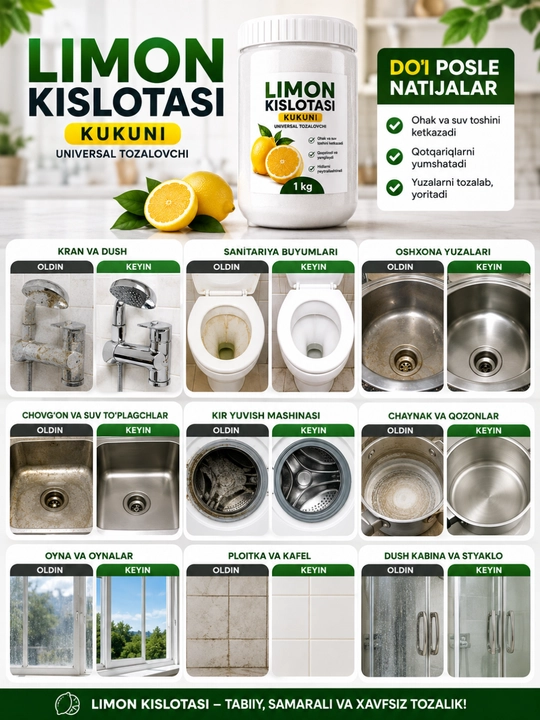 Limon kislotasi kukuni 1 kg — universal tozalovchi vosita